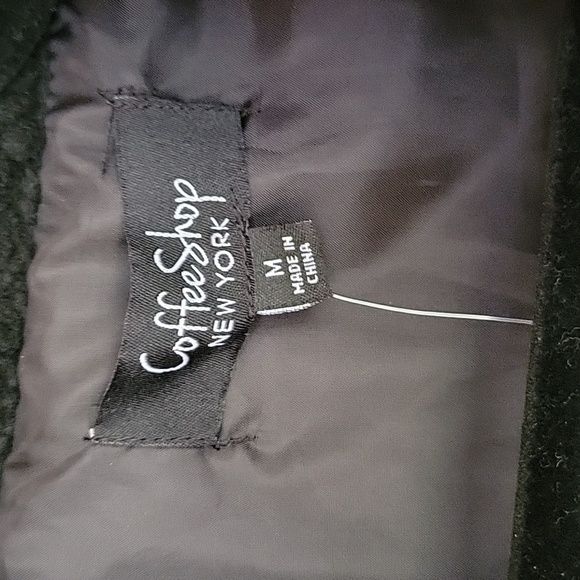 Coffee Shop NY Black Size Medium Collared Zip-Front Fleece Coat NWT - Picture 4 of 9